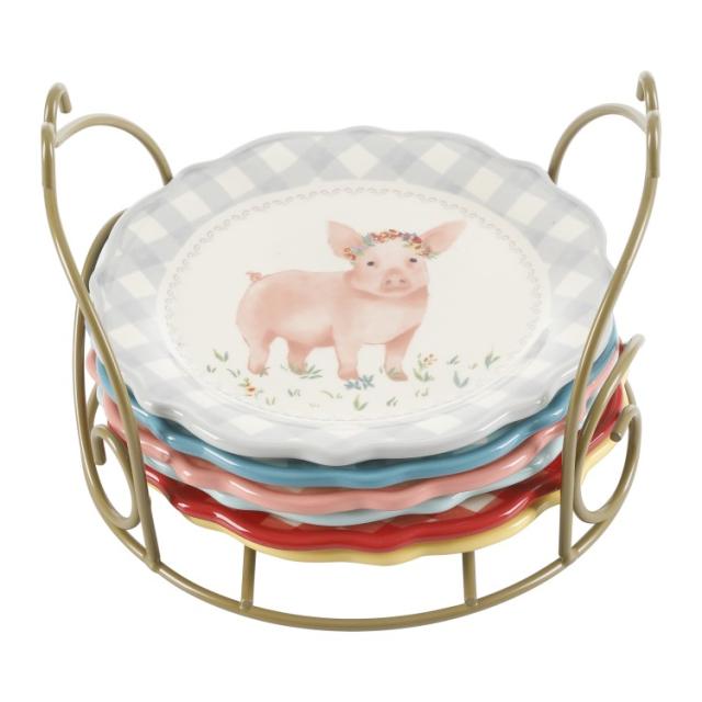 お取り寄せ パイオニアウーマン プレートセット 7点 ラック付き The Pioneer Woman Novelty 7-Inch Plates with Rack 7-Piece Set