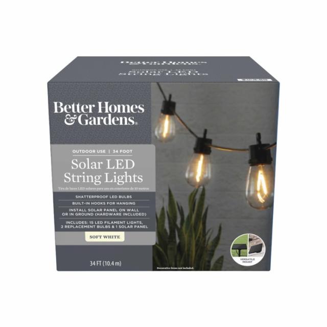 お取り寄せ 【ウォルマートブランド】ベターホームズ＆ガーデンズ ソーラーLEDストリングライト 約10m Better Homes &amp; Gardens Solar LED String Lights, 34'