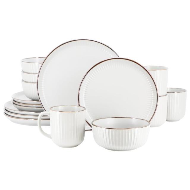 お取り寄せ エラマ レオ ストーンウェア食器 16点セット ホワイト Elama Leo 16 Piece Stoneware Dinnerware Set In White