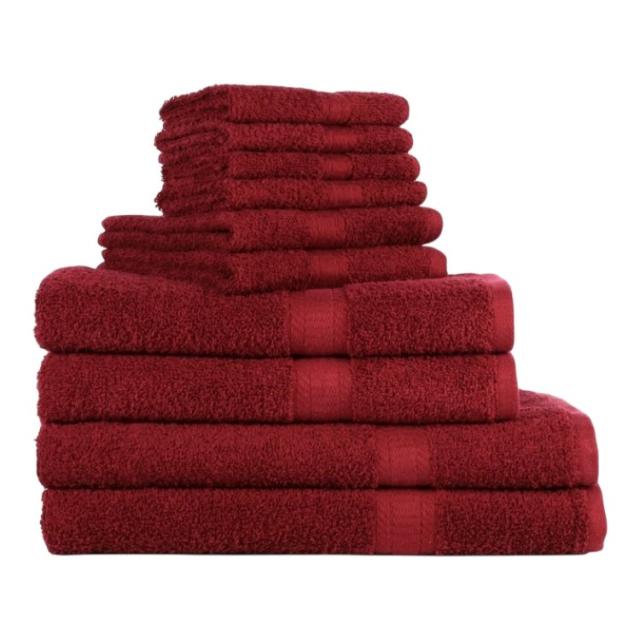 お取り寄せ 【ウォルマートブランド】メインステイズ 無地タオルセット 10点 メルロー Mainstays Solid 10-Piece Towel Set, Merlot