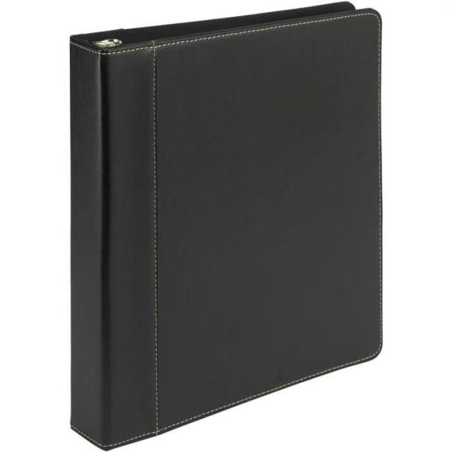 お取り寄せ サムシル コントラストステッチ レザー リングバインダー ブラック Samsill, SAM15710, Contrast Stitch Leather Ring Binder, 1 Each, Black
