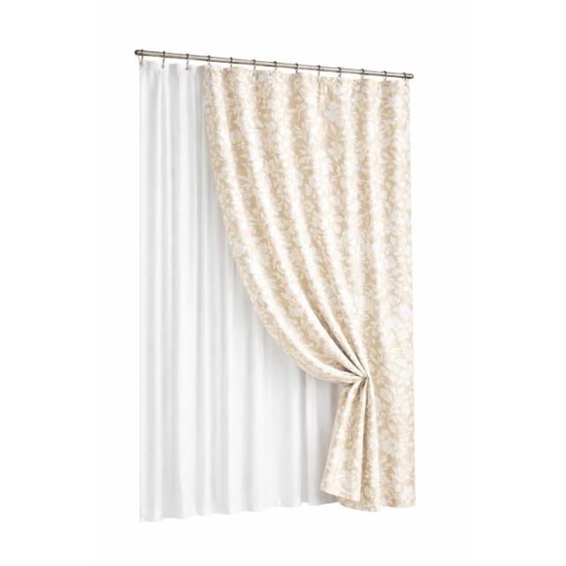 お取り寄せ 【ウォルマートブランド】ベターホームズ＆ガーデンズ フローラルシャワーカーテン ライナー付き ベージュ Beige Floral Matelasse Shower Curtain + Clear Heavy Weight Liner
