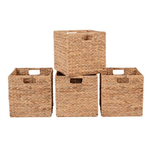 お取り寄せ 【ウォルマートブランド】ベターホームズ＆ガーデンズ バスケット 4個セット Better Homes & Gardens 11.8 inch natrual Water Hyacinth Foldable Cube Baskets, Set of 4