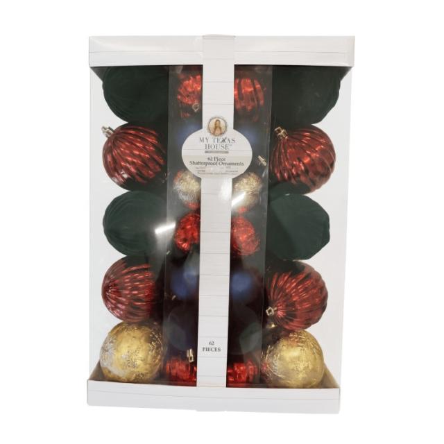 お取り寄せ マイテキサスハウス クリスマスオーナメント 62個セット マルチカラー 62 Count Multicolor Shatterproof Christmas Ornaments, by My Texas House