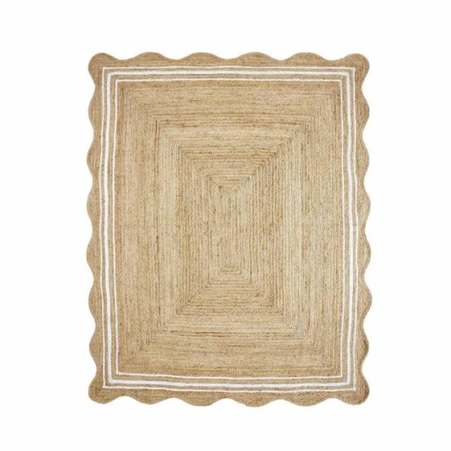お取り寄せ マイテキサスハウス ジュートラグ スカラップボーダー 約244×305cm ナチュラル ホワイト My Texas House Natural/White Scallop Jute with Border Area Rug, 8' x 10'