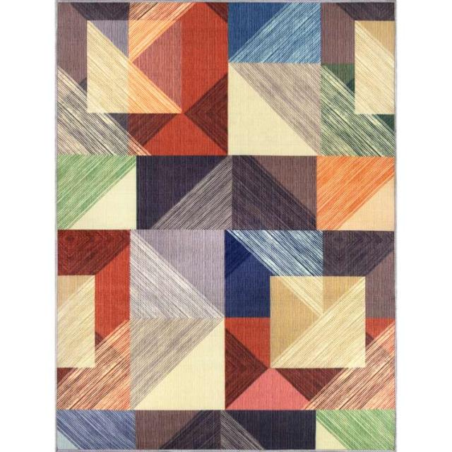 お取り寄せ 【ウォルマートブランド】メインステイズ 幾何学ブロック柄 エリアラグ 約150×198cm マルチ Mainstays Geometric Blocks Multi-Colored, Indoor Area Rug, 4'11inch x 6'6inch
