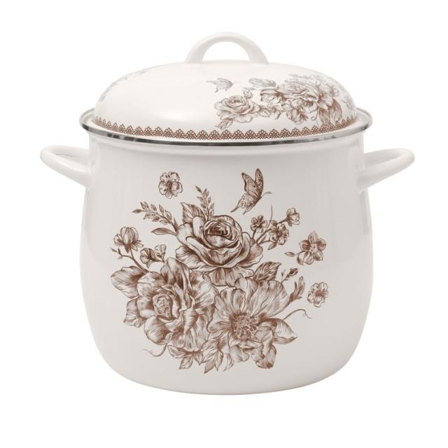 お取り寄せ パイオニアウーマン アガサ エナメル ストックポット 11.3L ブラウン The Pioneer Woman Agatha 12-Quart Enamel on Steel Stock Pot, Brown