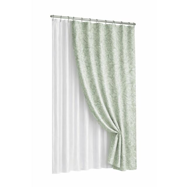 お取り寄せ 【ウォルマートブランド】ベターホームズ＆ガーデンズ フローラルシャワーカーテン ライナー付き Green Floral Matelasse Shower Curtain + Clear Heavy Weight Liner