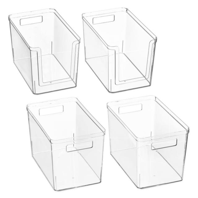 お取り寄せ 【ウォルマートブランド】メインステイズ パントリー収納ボックス 4点セット Mainstays 4-Piece Plastic Deep Pantry Bin Set, Clear