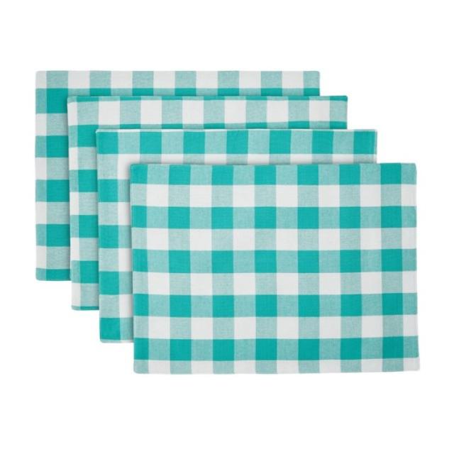 お取り寄せ パイオニアウーマン テーブルセット 13点 ティール The Pioneer Woman Charming Check Placemat, Table Runner, Napkin, and Napkin Ring Set