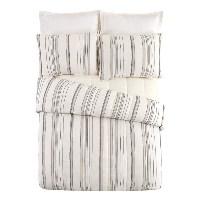 お取り寄せ 【ウォルマートブランド】ベターホームズ＆ガーデンズ ストライプコットンキルト ダブル クイーン Better Homes &amp; Gardens Ticking Stripe Cotton Quilt, Off-White, Full/Queen, All Ages