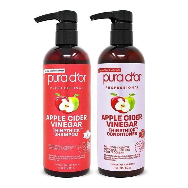 【お取り寄せ商品】PURA D'OR アップルサイダービネガー シャンプー＆コンディショナーセット 全ての髪用 各473ml （16oz）プラドール