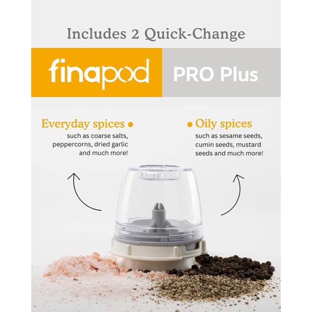 フィナミル 電池式 ペッパーミル&amp;スパイスグラインダー 本体＋付替ポット2個 FinaMill's Award Winning Battery Operated Pepper Mill &amp; Spice Grinder Adjustable Coarseness 電動ミル 粗さ調整可 スパイスミル_3