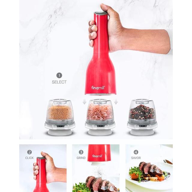 フィナミル 電池式 ペッパーミル&amp;スパイスグラインダー 本体＋付替ポット2個 FinaMill's Award Winning Battery Operated Pepper Mill &amp; Spice Grinder Adjustable Coarseness 電動ミル 粗さ調整可 スパイスミル_5