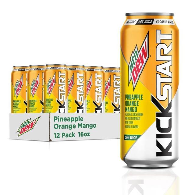 【お取り寄せ商品】マウンテンデュー キックスタート パイナップル オレンジ マンゴー12缶セット Mountain Dew Kickstart, Pineapple Orange Mango 16 Fl Oz (Pack of 12)