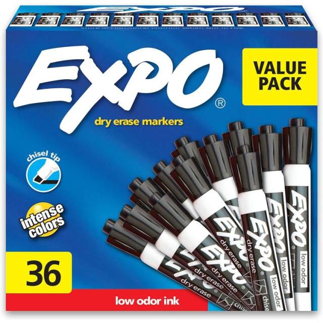 【お取り寄せ商品】エキスポ ドライイレースマーカー ホワイトボードマーカー ブラック 36本入り EXPO Dry Erase Markers, Chisel Tip, Black Pack of 36