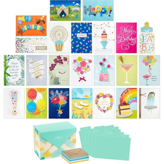 お取り寄せ ホールマーク グリーティングカードボックス アソート24枚入り Hallmark Pack of 24 Handmade Assorted Boxed Greeting Cards watercolor