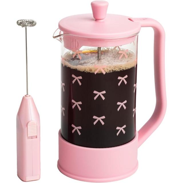 お取り寄せ パリスヒルトン ボウデザインフレンチプレス フローザーコーヒーギフトセット Paris Hilton Bow Design French Press and Frother Coffee Gift Set
