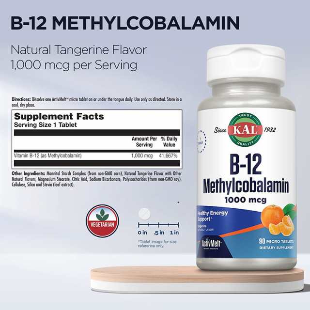 カル ビタミン B-12 メチルコバラミン 1000mcg 90粒 チュアブル タンジェリンフレーバー KAL B-12  Methylcobalamin ActivMelt Tangerine の通販はau PAY マーケット スピードボディ au PAY  マーケット－通販サイト