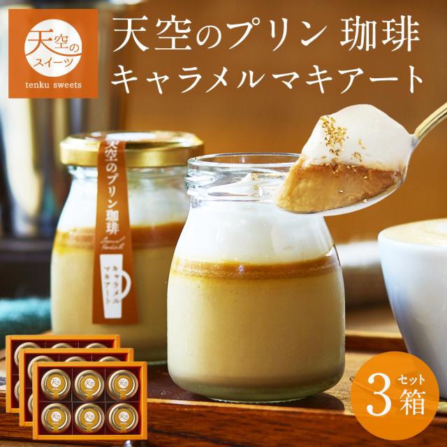 【 送料無料 ギフト 】【 ヒルナンデス 】 天空のプリン 珈琲 キャラメルマキアート 3箱 セット コーヒー ギフト 濃厚 最高級 プリン 金箔 洋菓子 バースデー 誕生日 スイーツ