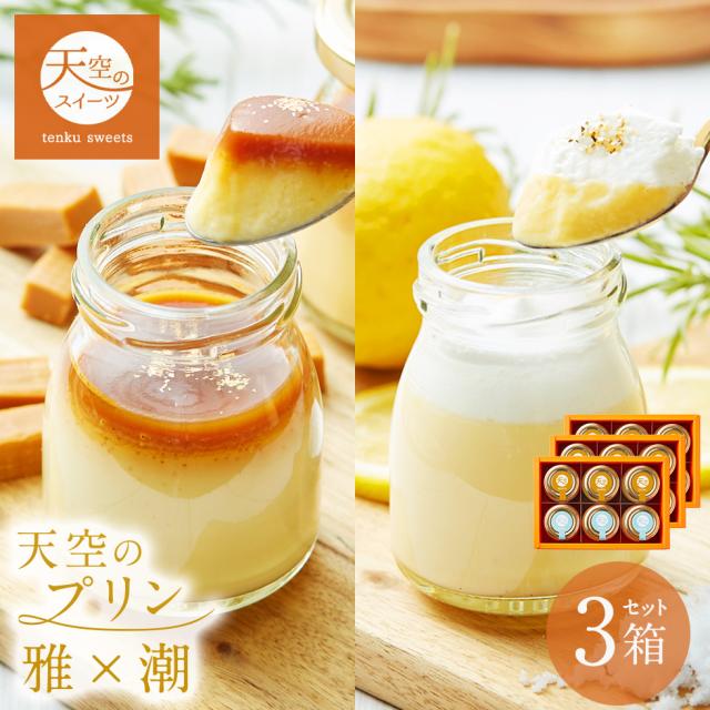 【 送料無料 ギフト 】天空のプリン 2024 バースデー 雅×潮 キャラメル 塩バニラ 6個入り 3箱セット 濃厚 最高級 プリン 誕生日 金箔 洋菓子 お取り寄せ 瓶 詰め合わせの通販は 7,796円