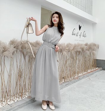 夏 ワンピース ロングワンピース ハイウエスト ベルト付 ノースリーブ ホルターネック 大人 無地 シンプル デート 二次会の通販はau Pay マーケット Magnifique