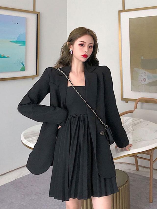韓国 ファッション レディース セットアップ チェック スカート ワンピース ジャケット ブラック アプリコット 2点セット 上下セット 大の通販はau Pay マーケット Magnifique