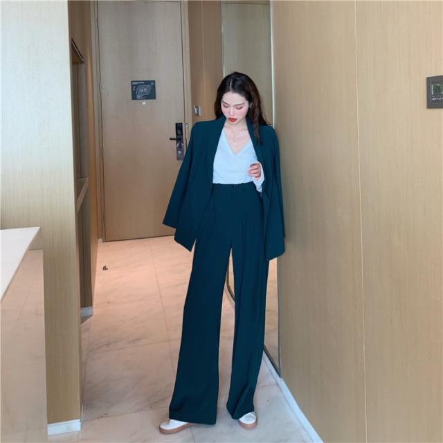 韓国 ファッション レディース セットアップ パンツスーツ テーラードジャケット テーラードパンツ ワイドパンツ ピーコックブルー ブラの通販はau Pay マーケット Magnifique