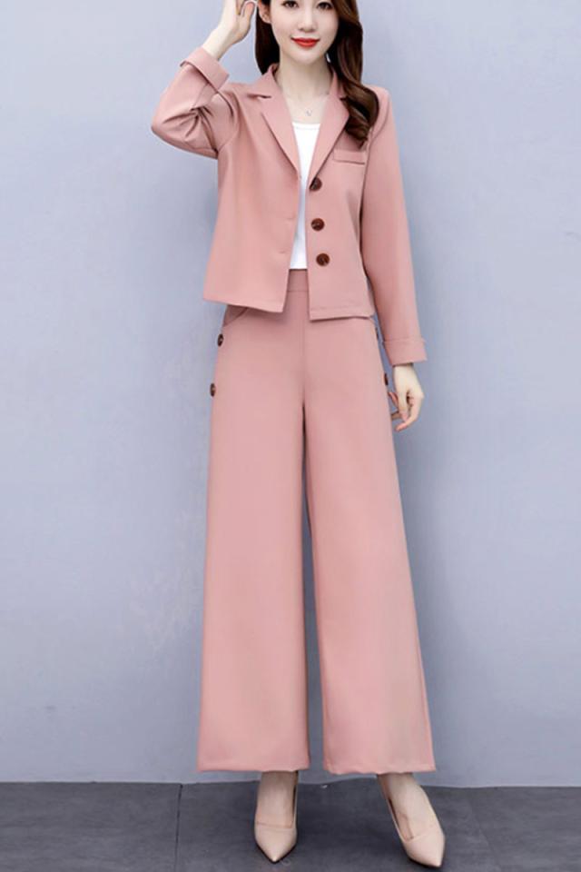 韓国 ファッション レディース セットアップ パンツスーツ テーラードジャケット テーラードパンツ ワイドパンツ ピンク ブラック ベーの通販はau Pay マーケット Magnifique