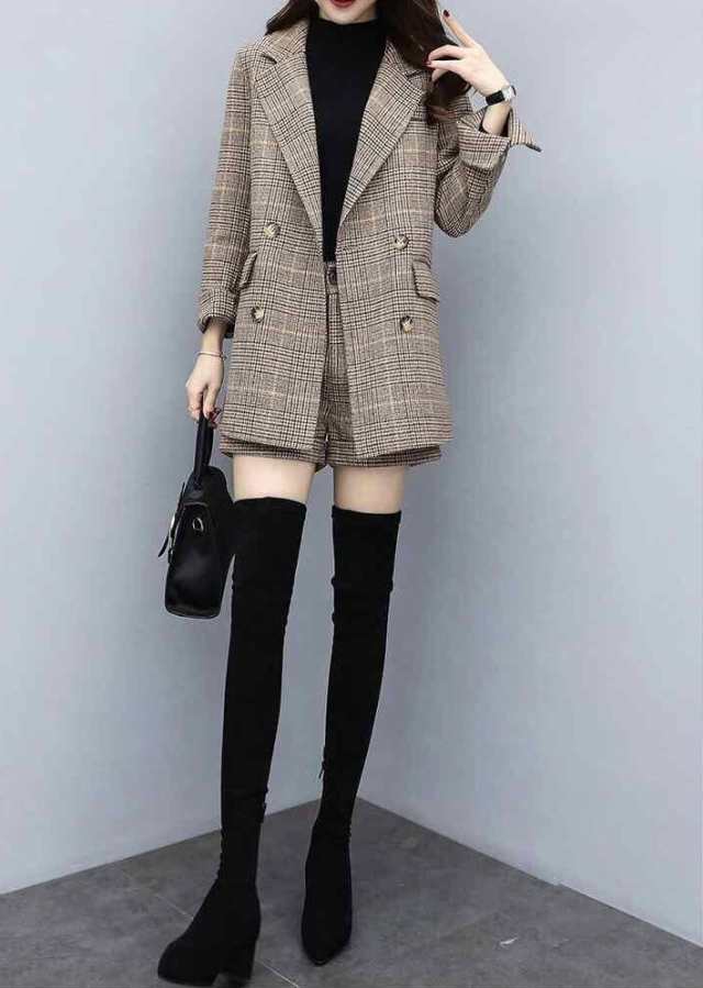 パンツスーツ レディース おしゃれ 大きいサイズ ツーピース ショートパンツ 長袖 グレンチェック お呼ばれ 結婚式 2次会 Op0096の通販はau Pay マーケット ゆるふわショップ ふるれ Au Pay マーケット店