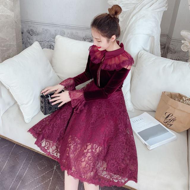 Op 373 レース ベロア エレガント ワンピース 長袖 大きいサイズ パーティー ドレスの通販はau Wowma 開運ファッション 168zipangu Store Au Wowma 店