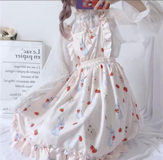 春 夏 ワンピース レディース フリーサイズ 可愛い フリル 袖 柄 いちご うさぎ 甘め ガーリー ロリータ フリフリ 女の子 ピンク ハイウの通販はau Pay マーケット 開運ファッション 168zipangu Store Au Pay マーケット店