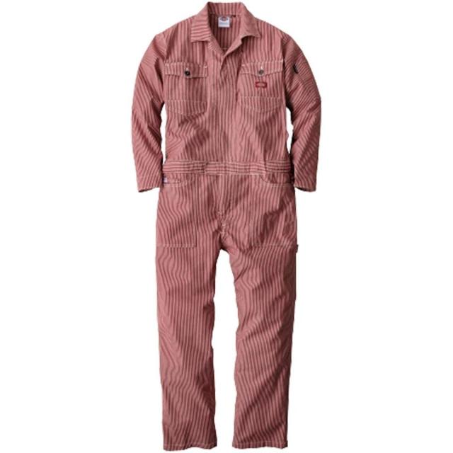 Dickies (ディッキーズ) ストレッチヒッコリーツナギ レッド LLサイズ D-716　ワークウェア 作業着 作業服 つなぎ オーバーオール