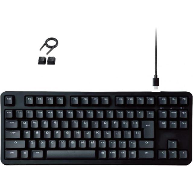 エレコム ゲーミングキーボード V-custom VK210S 有線 テンキーレス メカニカル ネオクラッチキーキャップ 銀軸 スピードリニア USBポート搭載 滑り止め加工 TK-VK210SBK