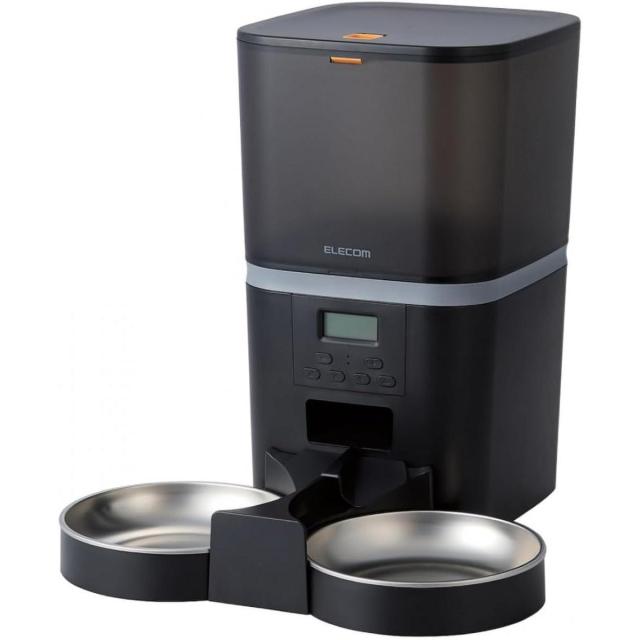 エレコム ELECOM 自動給餌器 中・小型犬用 猫用 6リットル 2皿 2匹 タイマー機能付 録音機能付 ブラック PET-AF02BK ペット用 ドライフード専用