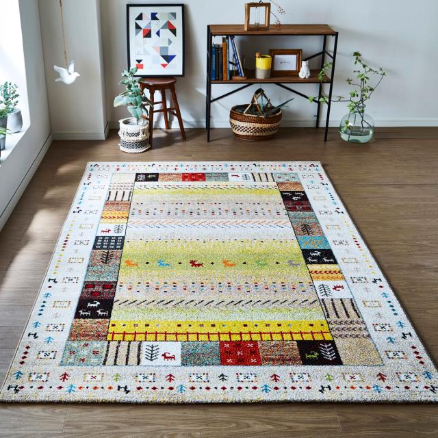 【I】【代引不可】イケヒコ・コーポレーション ウィルトンラグ イビザ ベージュ 240×330cm トルコ製 ギャッベ柄 カーペット/絨毯【北海道・沖縄・離島不可】_1