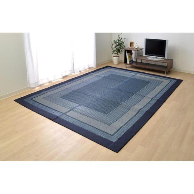【I】【代引不可】イケヒコ い草 花ござ ランクス ラグタイプ 総色  ネイビー 176×230cm  日本製  畳 カバー センターラグ い草【北海道・沖縄・離島不可】の通販は