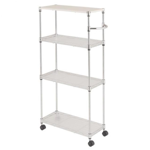 【在庫有・即納】ドウシシャ スペースラック 4段 20Ｗ ＰＰシート付 棚板耐荷重約30kg キッチンワゴン 隙間収納 キャスター付