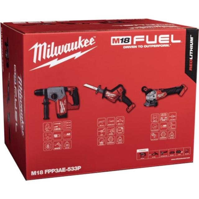 ミルウォーキー M12 FUEL（ハンマードリル、コンパクトレシプロソー、100mm変速ディスクグラインダー）M18 FPP3AE-533P JP milwaukee