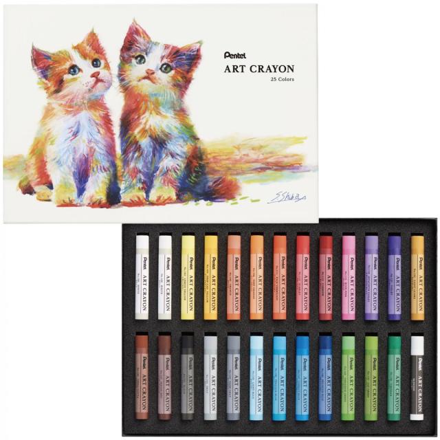 【在庫有】ぺんてる ART CRAYON(アートクレヨン) 25色セット PTAC-26　もう一度、描きたくなるクレヨン 絵画 画材 芸術【日時指定・代引き不可】