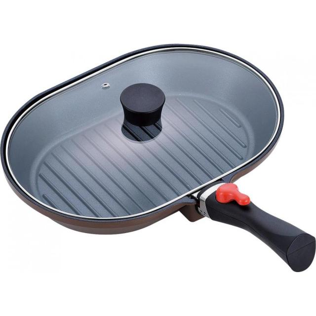 【在庫有・即納】和平フレイズ マローネシェフ IH対応 着脱式ハンドル オーバルパン MM-9546　魚焼き 肉焼き フライパン グリルパン