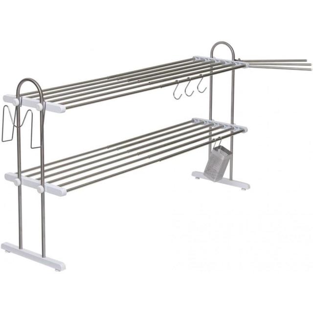 TAKUBO 伸縮置き棚 2段 ステンレス PP2-90LK 小物アクセサリー付　幅51〜91cm 奥行24cm 高さ50cm 水切りラック キッチン収納 タクボ 田窪工業所