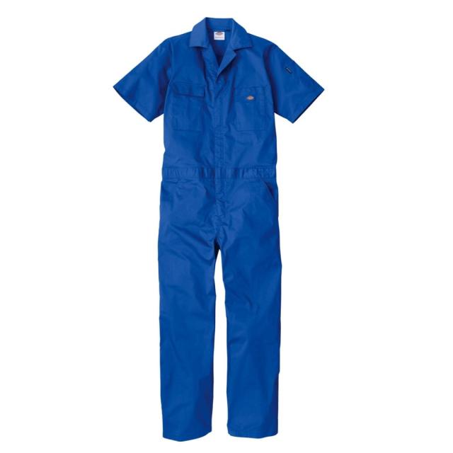 Dickies ディッキーズ ライトT/Cストレッチ 半袖ツナギ ブルー XS D-6702 つなぎ 接触冷感 夏 コーコス 作業着 作業服