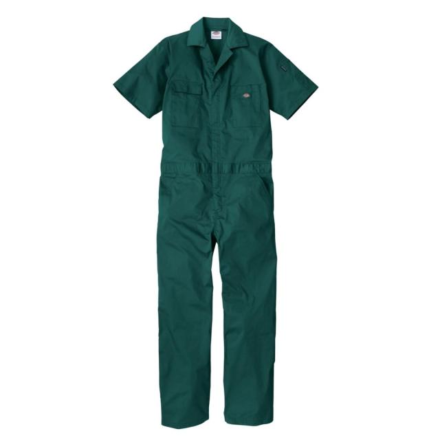 Dickies ディッキーズ ライトT/Cストレッチ 半袖ツナギ グリーン S D-6702 つなぎ 接触冷感 夏 コーコス 作業着 作業服