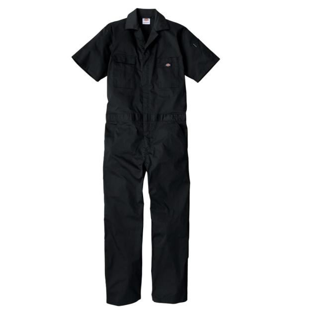 Dickies ディッキーズ ライトT/Cストレッチ 半袖ツナギ ブラック XS D-6702 つなぎ 接触冷感 夏 コーコス 作業着 作業服