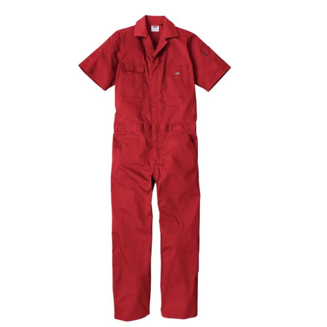 Dickies ディッキーズ ライトT/Cストレッチ 半袖ツナギ レッド XS D-6702 つなぎ 接触冷感 夏 コーコス 作業着 作業服