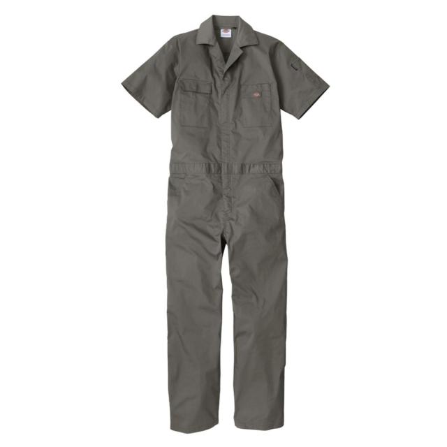 Dickies ディッキーズ ライトT/Cストレッチ 半袖ツナギ アーミー XS D-6702 つなぎ 接触冷感 夏 コーコス 作業着 作業服