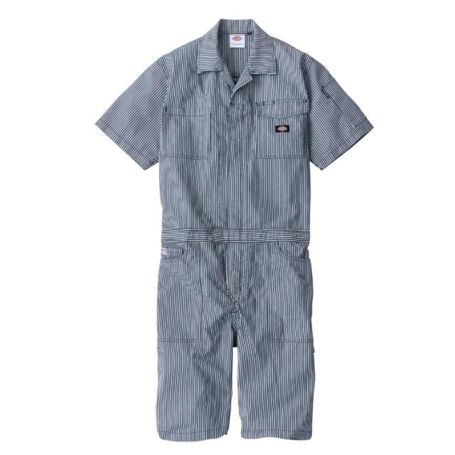 Dickies ディッキーズ ライトストレッチヒッコリー 半袖ツナギ ショート丈 ネイビー M D-7104 つなぎ 接触冷感 春 夏 コーコス信岡