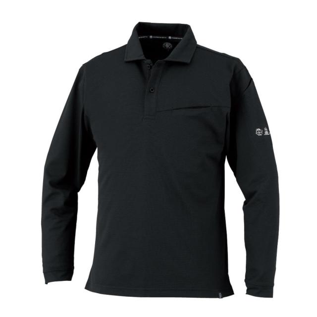 コーコス信岡 ニオイクリア エコ制電 鬼鹿の子 長袖ポロシャツ ブラック 3L AE-1728 吸汗速乾 消臭効果 JIS帯電防止規格合格 作業着 作業服 ポロ