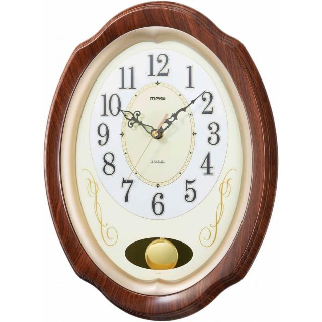 MAG マグ 掛け時計 電波時計 振り子 我が家の演奏会 メロディ 秒針停止機能 時報付き ブラウン W-788BR-Z メロディ8曲 音量無段階調整の通販は 7,108円